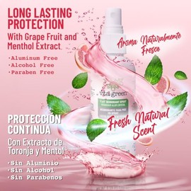 Vital Green Desodorante para Pies en Spray de Alumbre de Potasio con Extracto de Mentol y Toronja, Elimina el Mal Olor, Sin Aluminio ni Manchas, 100ml