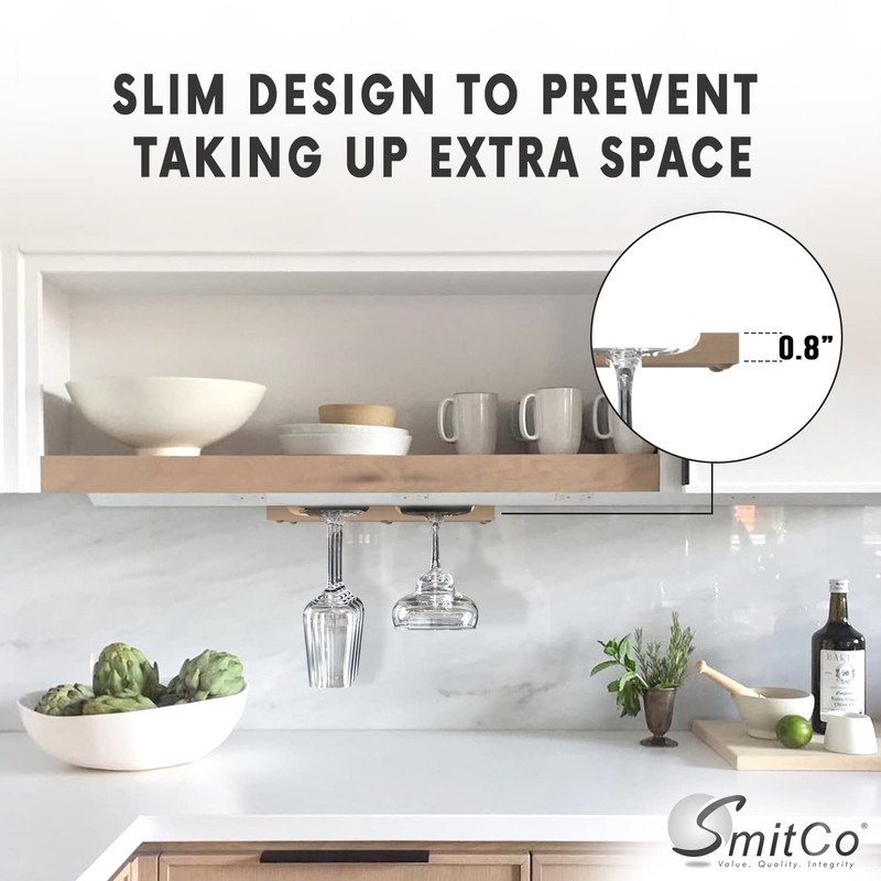 Wooden Wine Glass Holder for | Under Shelf Kitchen Stemware