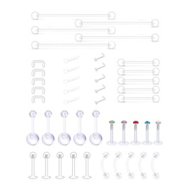 HuayoRong Mix Clear Piercing Retainers Set Flexible Bioflex Nose Studs Lip Ear Nose Tongue Rings Nipplering Earrings Plastic Industrial Piercing Septum Retainer (Piercing Set-B)