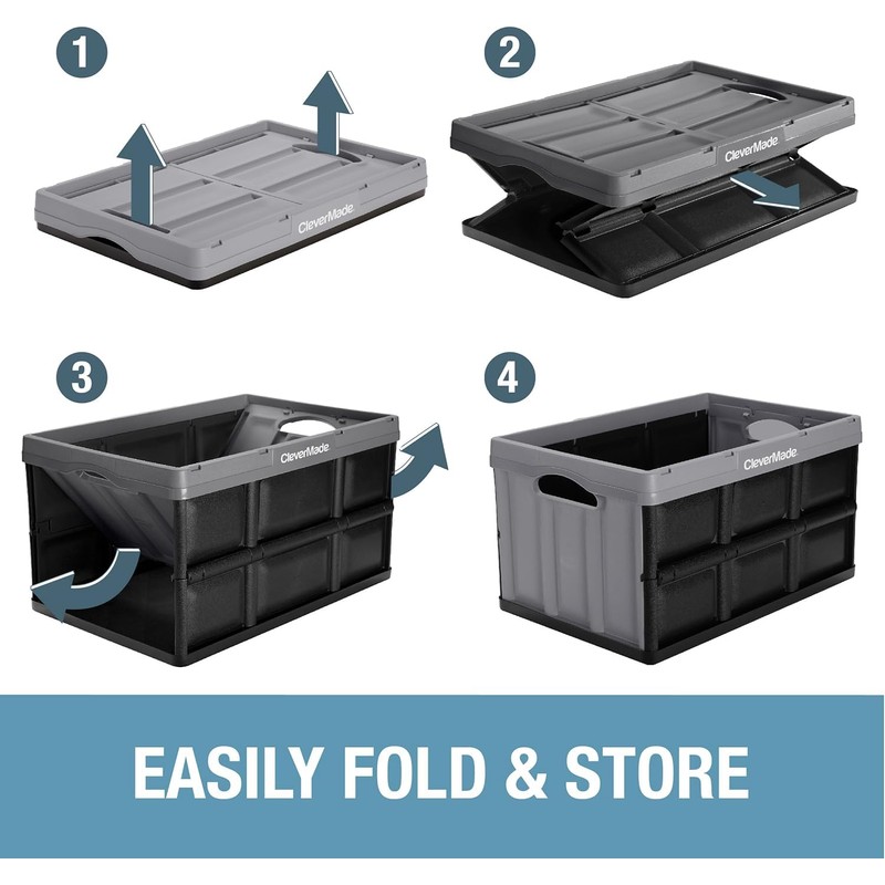 CleverMade Collapsible Storage Bins with Lids - Obsidian 3-Pack 32L