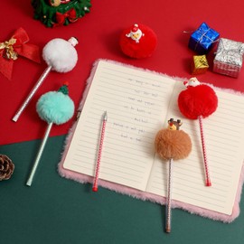 MEISH Christmas Pens Plush Cartoon Ballpoint Pen Pompom Ballpoint Writing Pens Novelty Ballpoint Pens for Kids School Supplies (4)