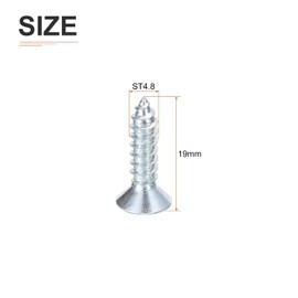 DTGN 100Pcs ST4.8x19mm Self Drilling Screws, Carbon Steel Flat Head Phillips Sheet Metal Screw - Good for Wood to Metal, Furniture - Silver