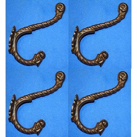 Southern Metal Farmhouse Bathroom Towel Robe Hooks, Vintage-Look Cast Iron 6 3/4" Tall, 4 Pieces, H-44