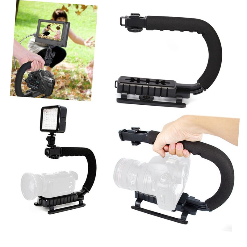 jojofuny U Shape Camera Stabilizer Grip Three Hot Shoe Mounts