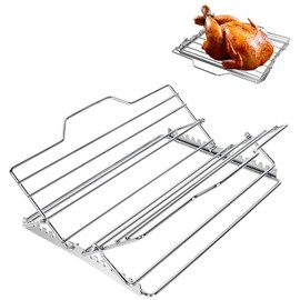 Multi-Purpose Adjustable Roasting Rack Turkey Roaster Set - Complete with V-Shaped Foldable Rack for Turkey and Whole Chicken Cooking
