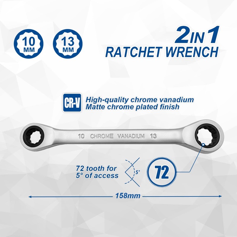 DAKCOS 2 in 1 Ratchet Wrench 10 x 13 mm