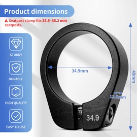 Seat Clamp Seat Post Clamp Bicycle 34.9 mm Bicycle Seat Post Clamp 34.9 mm Bike Seat Post Clamp Made of Aluminium Alloy with Wrench, Seat Post Clamp for MTB Road Bike, Black