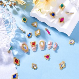 Beadthoven 24Pcs Gems Nail Charms 3D Diamond Nail Art Charms Bling Crystal Rhinestones Metal Nail Charms for Nail Art Decorations Nail Jewelry Designs Supplies Teardrop Heart Rhombus Rectangle
