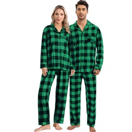 DIKFA Couple Christmas Pajama Set Long Sleeve Sleepwear for Men Christmas Button Down Xmas Pjs Loungewear Sets