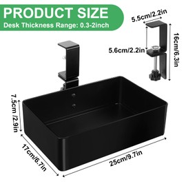 Under Desk Metal Drawer, Under Desk Drawer Organizer, 360° Swivel Hidden Under Desk Storage Drawers Slide out, No Drill Desk Pencil Drawer Organizer Tray for Home Office Storage