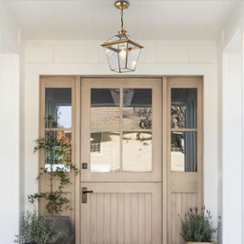 Milaii Copper Brass Outdoor Pendant Light, 16.5" H Large Lantern Hanging Light Fixtures Waterproof Porch Light Outdoor Chandelier for Patio Entryway