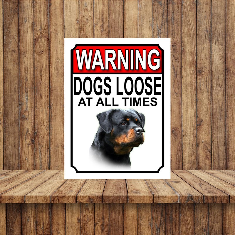Shawprint WARNING DOGS LOOSE AT ALL TIMES METAL GATE SIGN