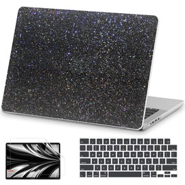 AKIT Compatible with MacBook Pro 14 inch Case Sparkly 2025-2021 M4 M3 M2 M1 Pro Max A3112 A3185 A3401 A2918 A2992 A2779 A2442, Glossy Glitter [Anti-Cracking] Hard Shell Laptop Case Cover, Black