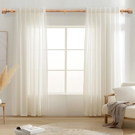 Wood Curtain Rods for Windows 28 to 48, 1 Inch Adjustable Decorative Heavy Duty Curtain Rod with Imitation Wooden Grain Leaf Pattern Finials, Boho Drapery Rods for Bedroom, Living room, Size 32”-60"