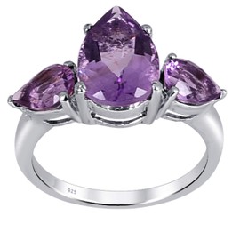 Orchid Jewelry 925 Sterling Silver 3 Stone Rings For Women - Delightful 3 Carats Purple Amethyst Gemestone