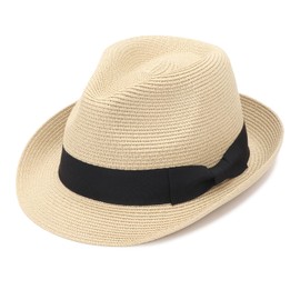 DRESHOW Women Straw Sun Hat Short Brim Panama Travel Fedora Beach Cap Roll up Summer Hat for Women Men UPF 50+