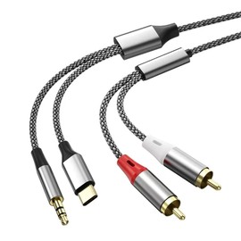 USB C to RCA Audio Cable Adapter,2 in 1 Aux Audio Cord with Nylon Braided Y Splitter,3.5mm to RCA Stereo Jack Cable to AUX Player for Car Stereo/Home Theater/Type C Phone(17.4FT)