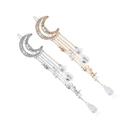 TOVINANNA 2pcs Moon Hairpin Rhinestone Tassel Clip for Girls Women Retro Barrette Hair Accessories