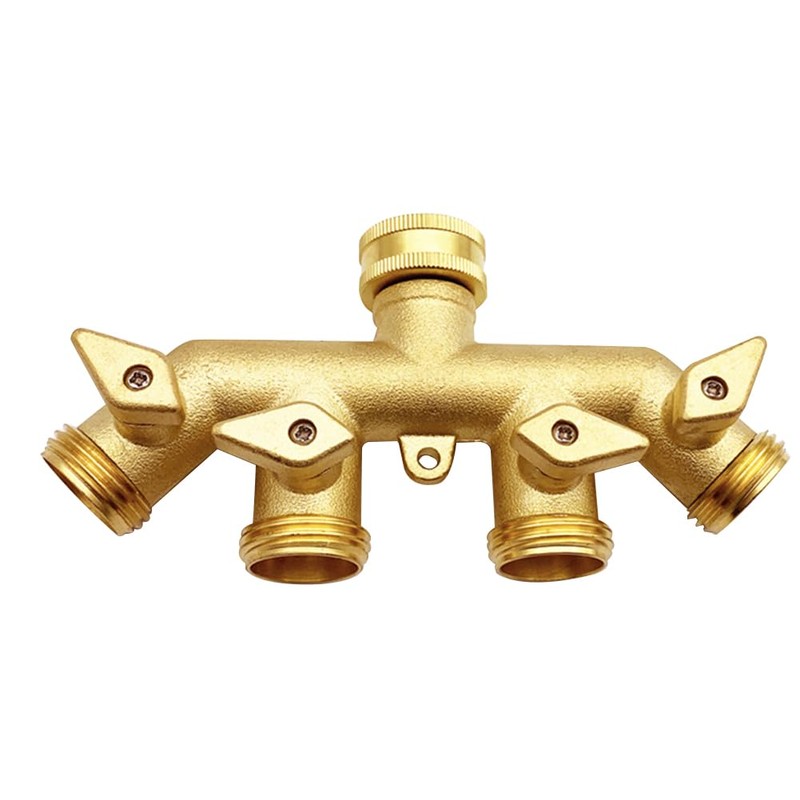 BesNPT 4 Way Brass Hose Splitter 3/4" GHT Garden Hose