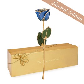 Forever Rose 24K Limited Edition Gold Dipped Sapphire Sparkle Rose, The September Birthstone, A Unique & Everlasting Real Rose Hand Dipped in 24K Gold, 11” to 12”