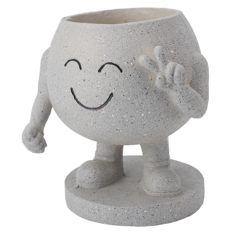 Flower Pot Cute Smile Standing Succulent Flowerpot Fadeless Resin Plant
