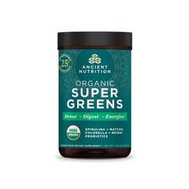 Ancient Nutrition Super Greens Powder, Organic Superfood Powder with Probiotics Made with Spirulina, Chlorella, Matcha, and Digestive Enzymes, 25 Servings, 7.05oz