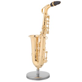 Miniature Alto Saxophone Replica Exquisite Craftsmanship, for Home Decor, with Stand and Wooden Case, Brass, Golden