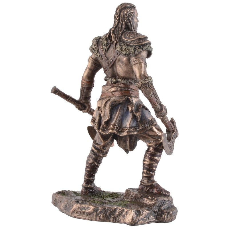 Veronese Viking with Two Axes Made of Artificial Stone Bronzed