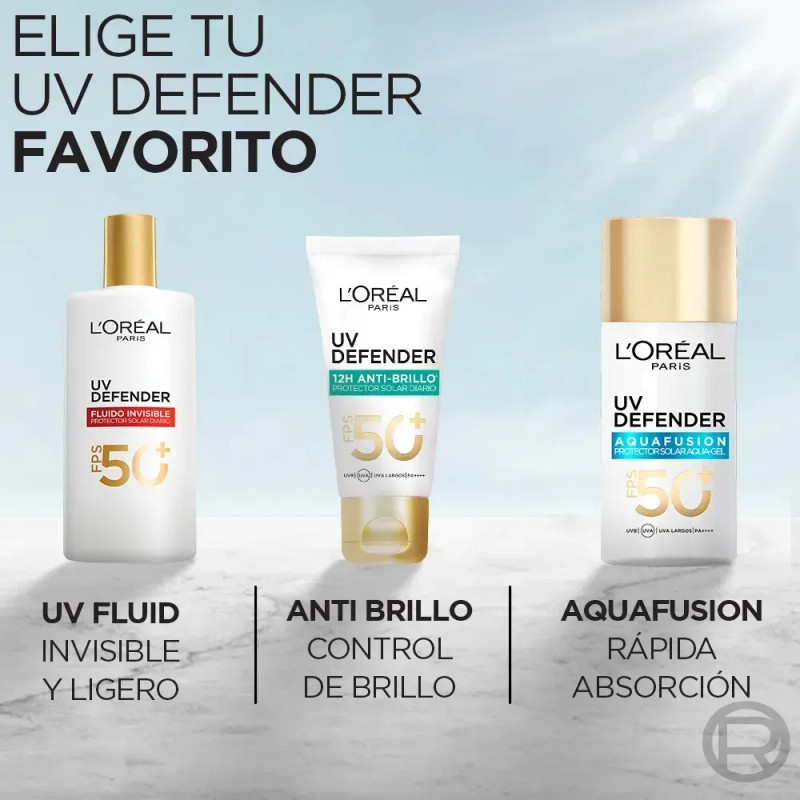 Protector Solar Loreal Paris Fps50+ Uv Defender Fluido Tono Invisible