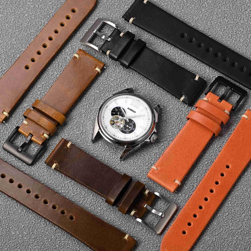 Anbeer Watch Band, Military Style Top Grain Leather, Quick Release