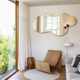 DAOYIJIAJU Gold Irregular Mirror, 23.6"x46.5" Asymmetrical Wall Mirror, Large Waved Mirrors with Metal Frame, Cloud Shaped Mirrors for Living Room Bathroom Bedroom Hallway Entryway Fireplace