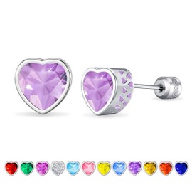 Liaya 925 Sterling Silver Earrings for Women Girls Kids, Love Heart Hypoallergenic Cute Birthstone Stud Earrings Screw Back CZ Cubic Zirconia Earrings Jewelry Gifts