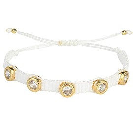 KELITCH Crystal Nail Miyukyi Beads Wax Rope Bracelets Friendship Bracelets for Women New Summer Charm Bracelets (White C)