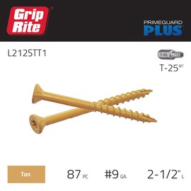 Grip-Rite L212STT1 PrimeGuard Plus #9 x 2-1/2" Wood to Wood Deck Screw, Tan, 1lb Box
