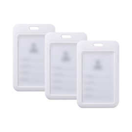 LannuMet 3 Pack Sliding ID Badge Holder,Hard Plastic Card Holder with Clear Window, Vertical Badge Holders for Office, School, Credit Cards, Key Cards,White