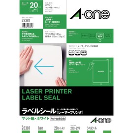 A-One 28381 Laser Label Stickers, A4, No Cut, 20 Sheets
