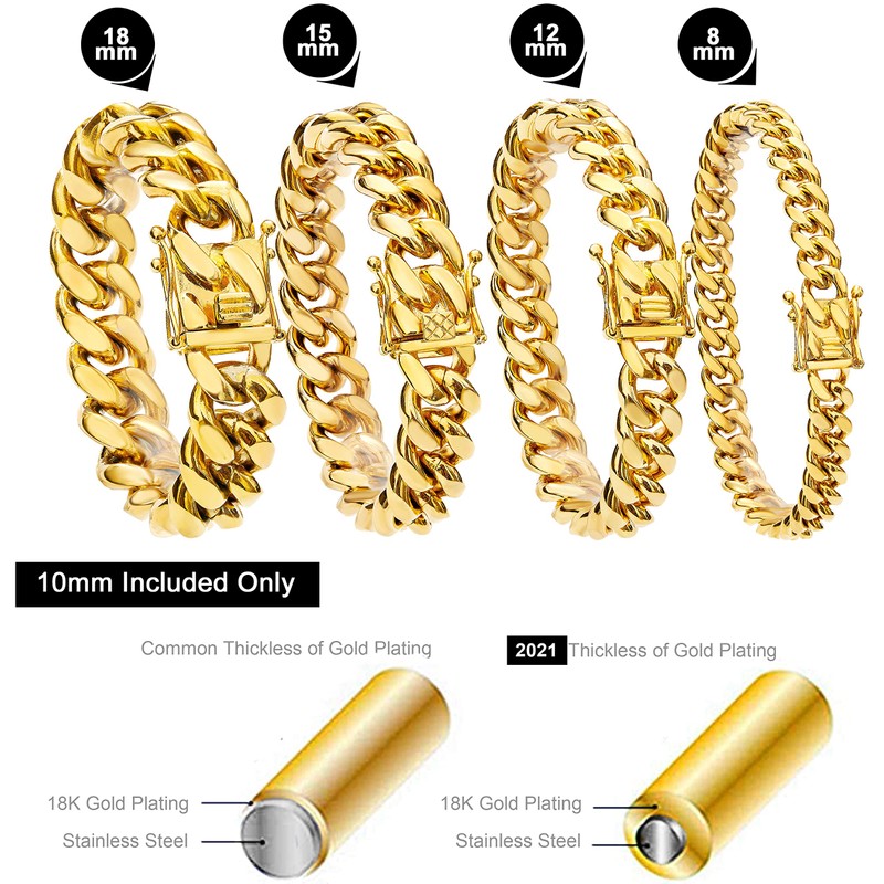 WinTrend Gold Cuban Link Chain Necklace or Bracelet with Design