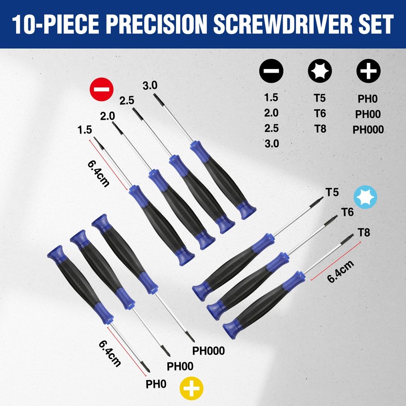 WORKPRO Precision Screwdriver Set 10-Piece, Cr-V Steel Small Screwdrivers Set,