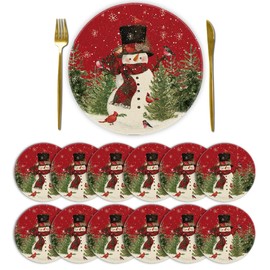 Artoid Mode - Juego de manteles individuales redondos de Navidad con forma de muñeco de nieve, copos de nieve, 12, 14 pulgadas, para decoración de comedor