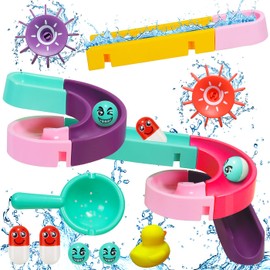 Children's Bath Toy, 24 Pieces Marble Run Bath Toy from 3 4 5 6 Years, DIY Marble Run Bath Toy with Suction Cups, Water Toy, Bath Fun Gift for Girls Boys from 3 Years