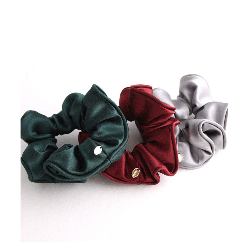 VINGTAINE HS-111-PK Satin Simple Color Scrunchie Ruffle Office Hair Accessory