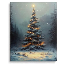Christmas Canvas wall art decor with Colorful Lights, Nighttime Snowfall Scene, Beautiful Lighting for Festive Decor, Great for Holiday Home Decor, 11X14inch, Ideal Gift for Christmas Celebrations