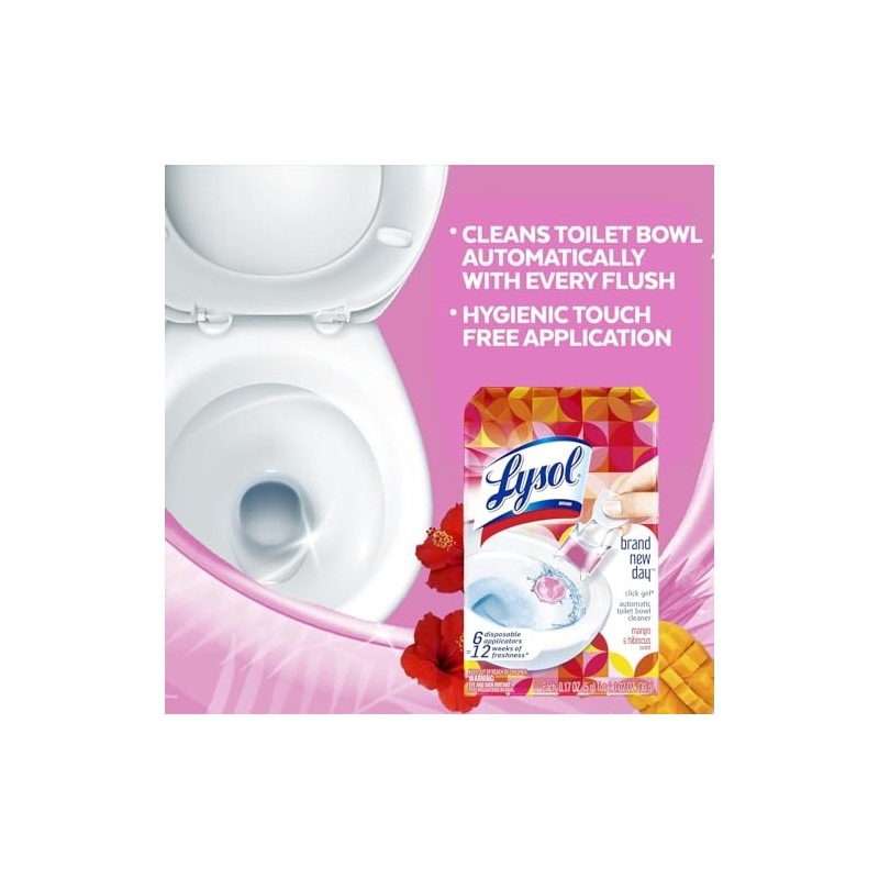 Lysol Limpiador automático para inodoro de gel, mango e hibisco,