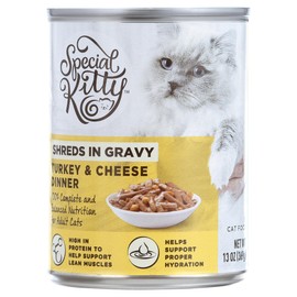 GYCO Special Kity Turkey & Cheese Dinner Shreds in Gravy Wet Cat Food, 13 oz Cans (12 Pack). 100% Complete and Balanced Nutrition for Adult Cats
