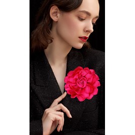 Extra Large Satin Fabric Flower Brooch for Women Elegant Rose Camellia Floral Brooch Pin Handmade Big Satin Fabric Flower Statement Brooch Pin Vintage Clothing Hat Bag Accessories Christmas Wedding
