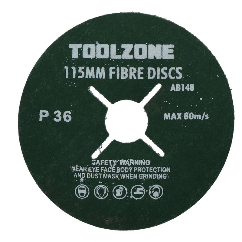 10pc 115mm (4.5") Fibre Discs 36 Grit Abrasive Sanding Disc