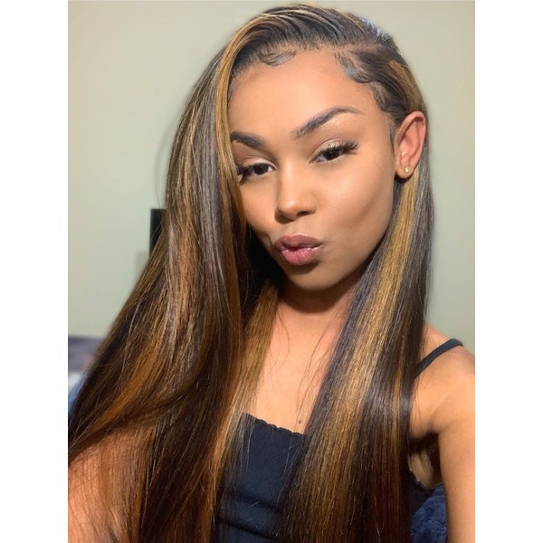 Sunber Ombre Brown Highlight Yaki Straight V Part Human Hair