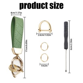 Leather Keychain Wristlet Universal Key Holder with 2 Key Rings & Anti-Lost D-Ring, 360-Degree Rotating Keychain Wrist Strap for Men & Women (Green)