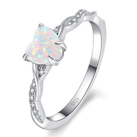 Yaresul 1.25ct Created Opal Ring for Women Sterling Silver Fire Opal Heart Ring for Women Promise Ring Engagement Ring for Anniversary Valentine's Day Size 8