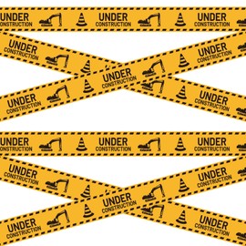 2 Rolls Under Construction Party Tape, 98 Feet x 3 Inch No Sticky Construction Theme Caution Banner Birthday Party Favors Decor for Classroom Home Work Zone Photo Prop Supplies